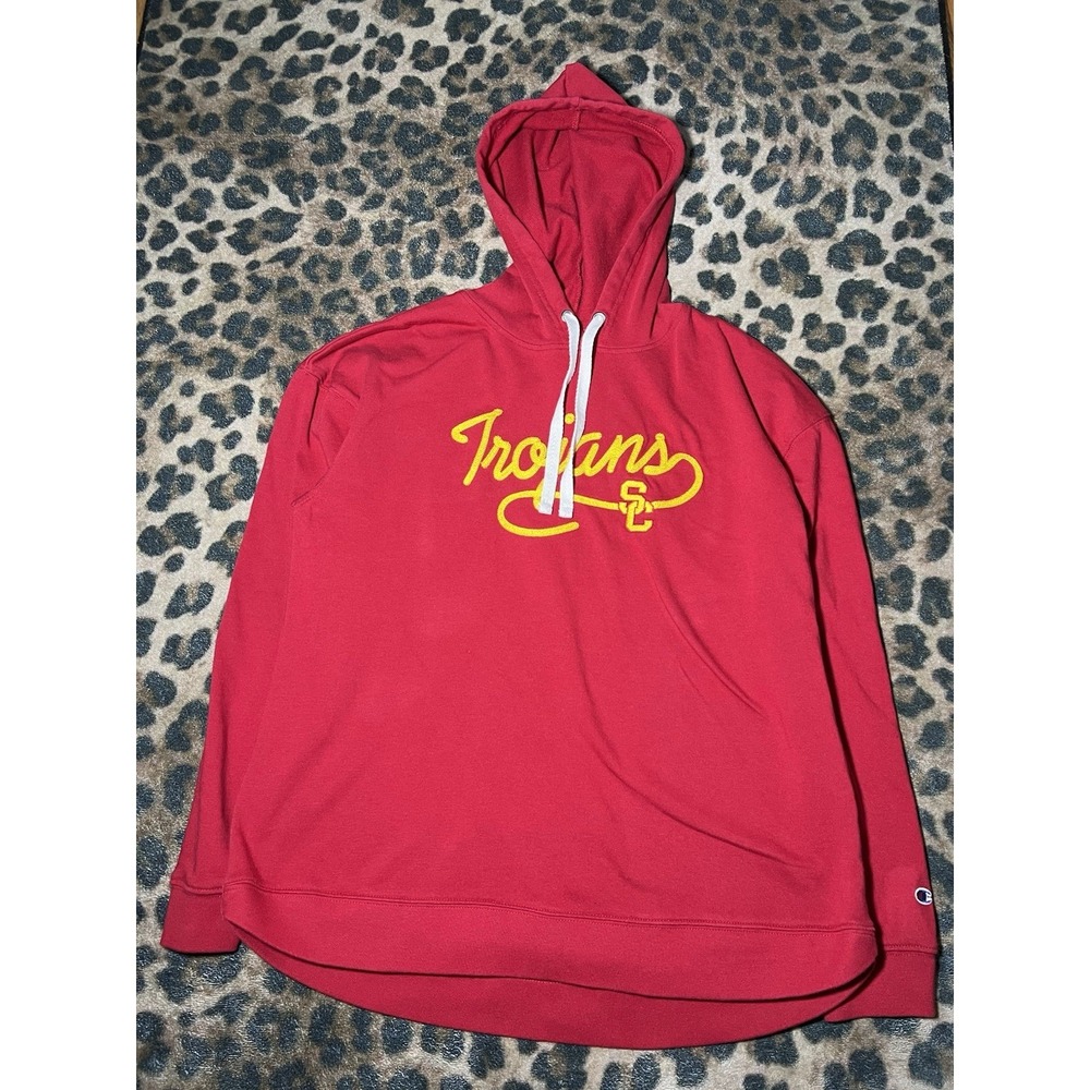 Champion Hoodie Women Size Medium USC Trojans Team Red Embroidered Sweater